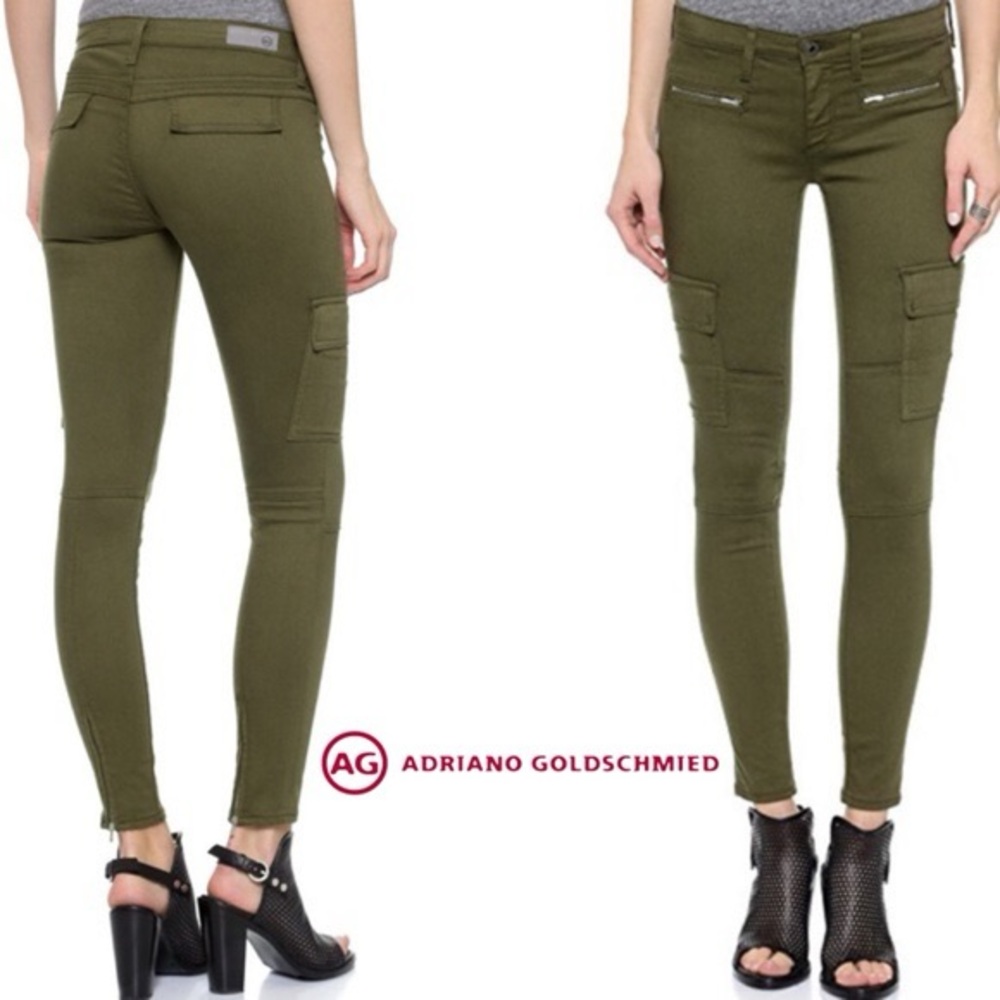 Ag Adriano Goldschmied Green Ankle Cropped Jeans with Mid-Rise Waist